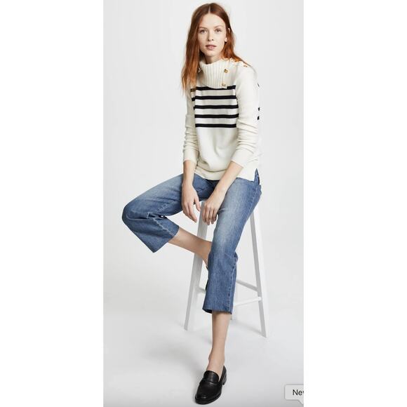 NEW Tory Burch Sandra Cream Striped Turtleneck Cowl Cashmere Sweater Size Small - Picture 2 of 14